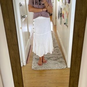 White linen button midi skirt